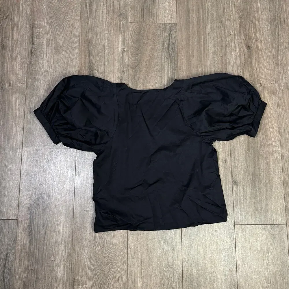 Madewell Puff Short Sleeve Scoop Neck Top Womens S Black Cotton Relaxed Pullover
